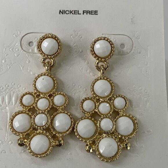 Opal Pearl Stone Gold-Tone Earrings Chandelier Drop Screw Back Fashion Jewelry - Picture 1 of 8